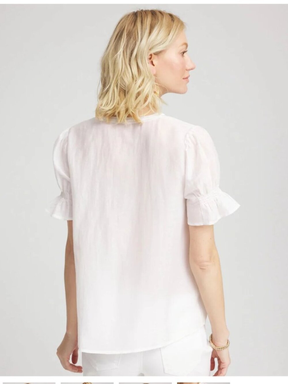 NWT Chico's Size 1/M White Babydoll Blouse Pleated Front Gathered Sleeve Sheer - Picture 2 of 12